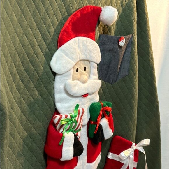 3D Ugly Christmas Sweater Santa Reindeer Gifts Unisex XL Olive Green Upcycle - Picture 2 of 10